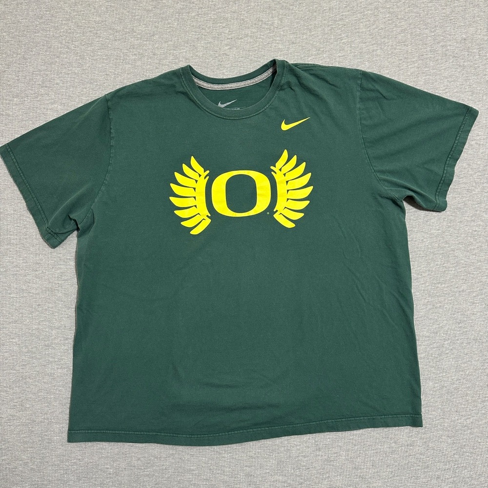 Nike Oregon Ducks Green Wings Logo Graphic T-Shirt Regular Fit Cotton Mens XXL